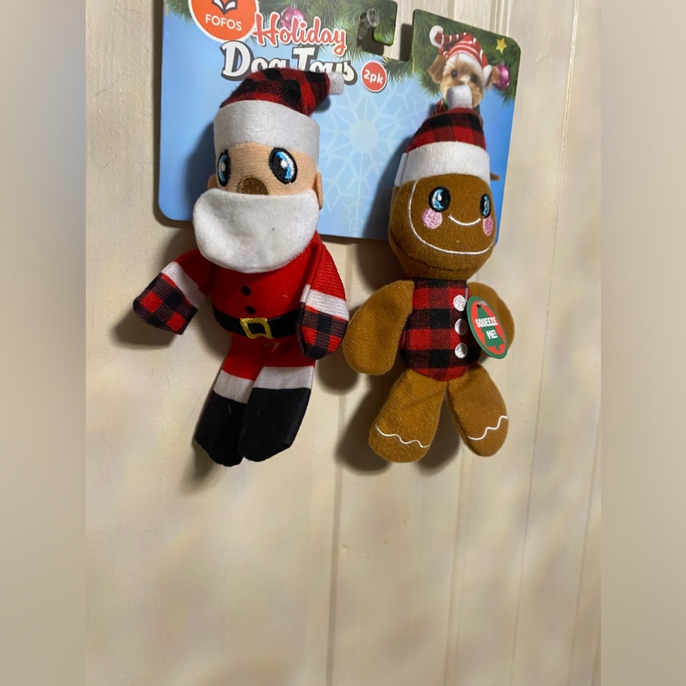 FOFOS Set Of 2 Little Dog Toy Dog  Squeaker 7” Santa & Gingerbread